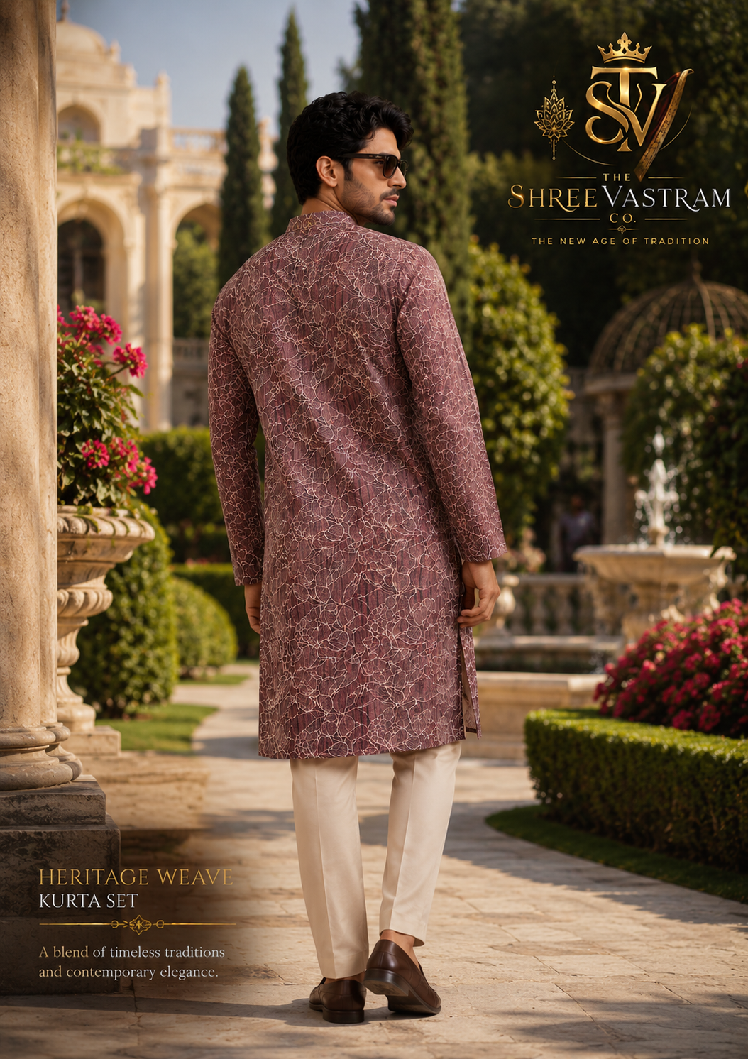 ShreeVastram Mauve Floral Embroidered Kurta Set